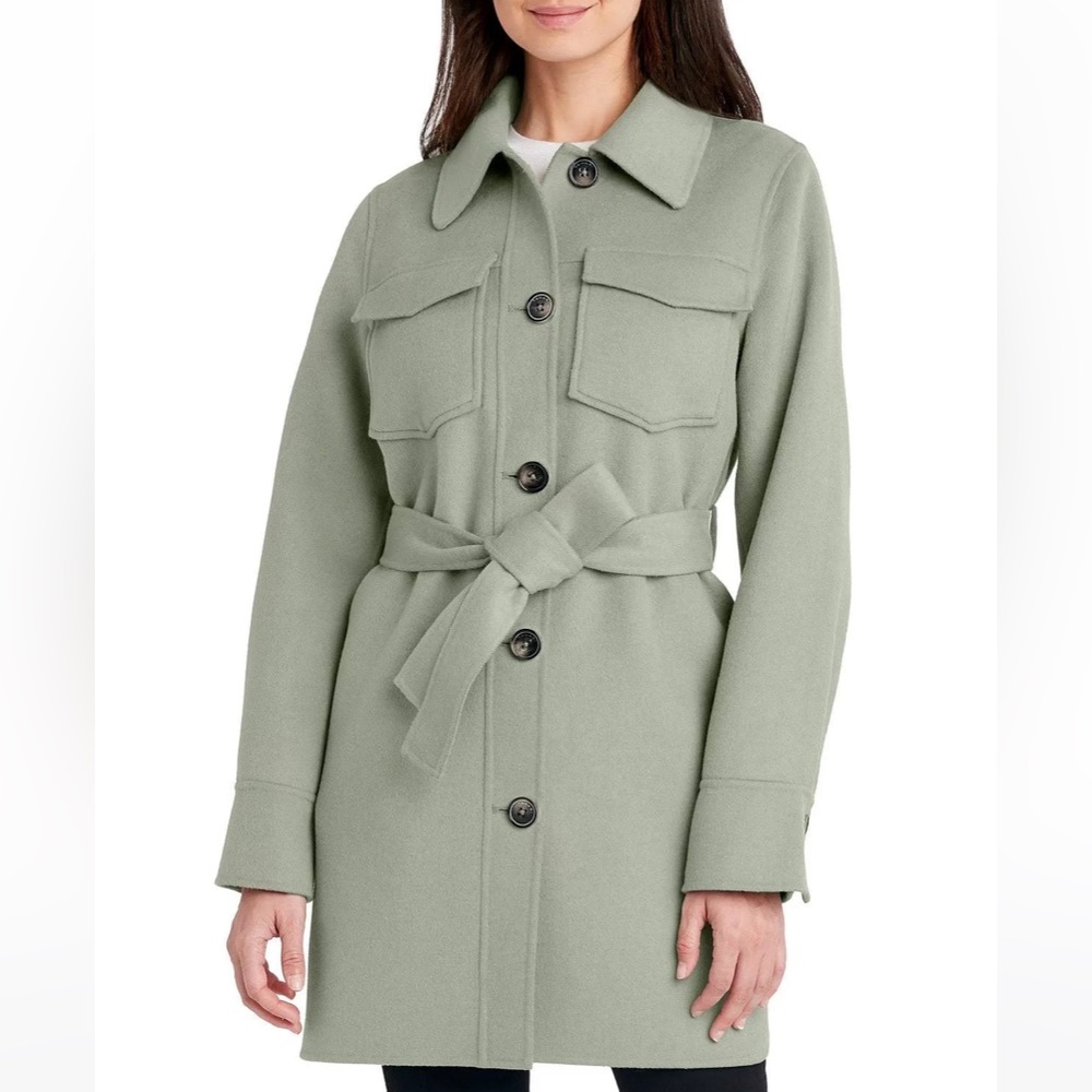 Tahari belted shacket - sage green. Double faced fabric